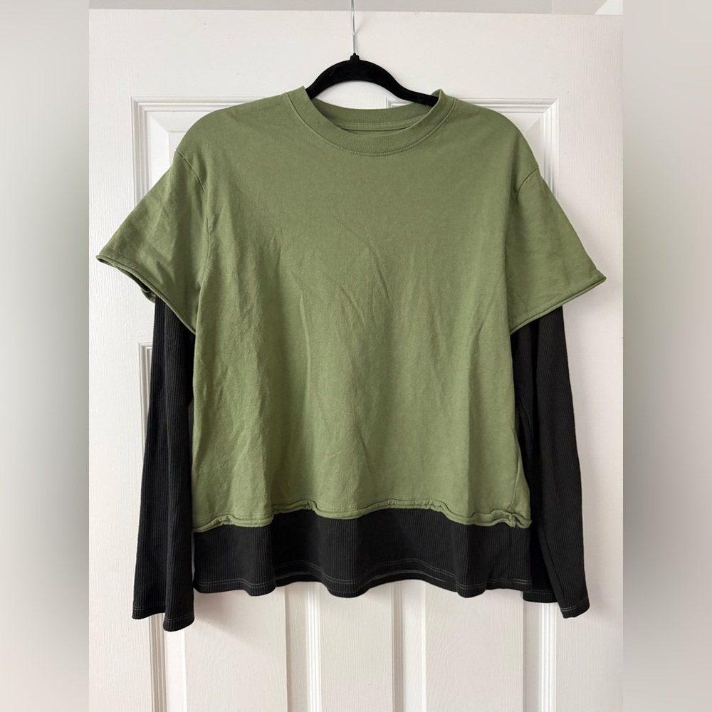 BDG Olive and Black Layered Women's Long Sleeve Tee